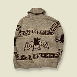 1970s | Cowichan Eagle Pattern Chunky Zip-Up Cardigan | Brown & Cream - L