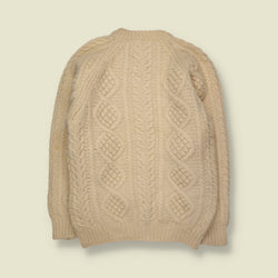 1980s | Wool Chunky Aran Cable Knit Crew Neck Jumper | Cream - XS
