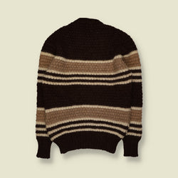 1970s | Kent | Wool Striped Textured Knit Crew Neck Jumper | Brown, Tan & Cream - S