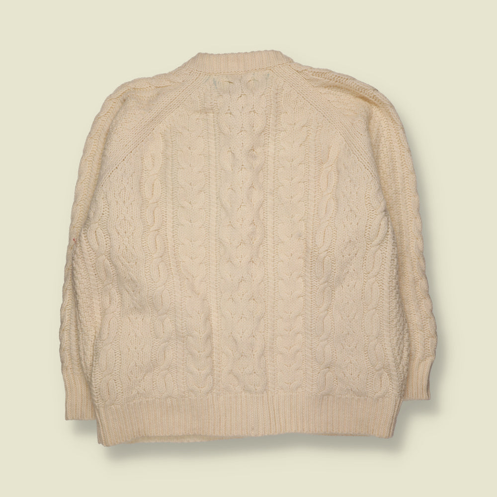 2000s | Freak's Store | Wool Chunky Aran Cable Knit Button-Up Cardigan with Pockets | Cream - 3XL