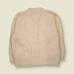 2000s | Freak's Store | Wool Chunky Aran Cable Knit Button-Up Cardigan with Pockets | Cream - 3XL