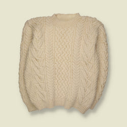 1970s | Wool Chunky Aran Cable Knit Crew Neck Jumper | Cream - 4XL