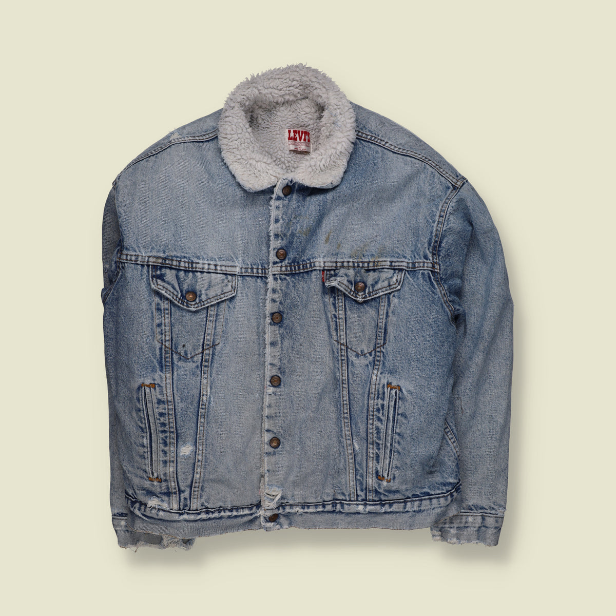 1980s | Levi's | Sherpa Lined Denim Trucker Jacket | Light Blue - XXL