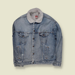 1980s | Levi's | Sherpa Lined Denim Trucker Jacket | Light Blue - XXL
