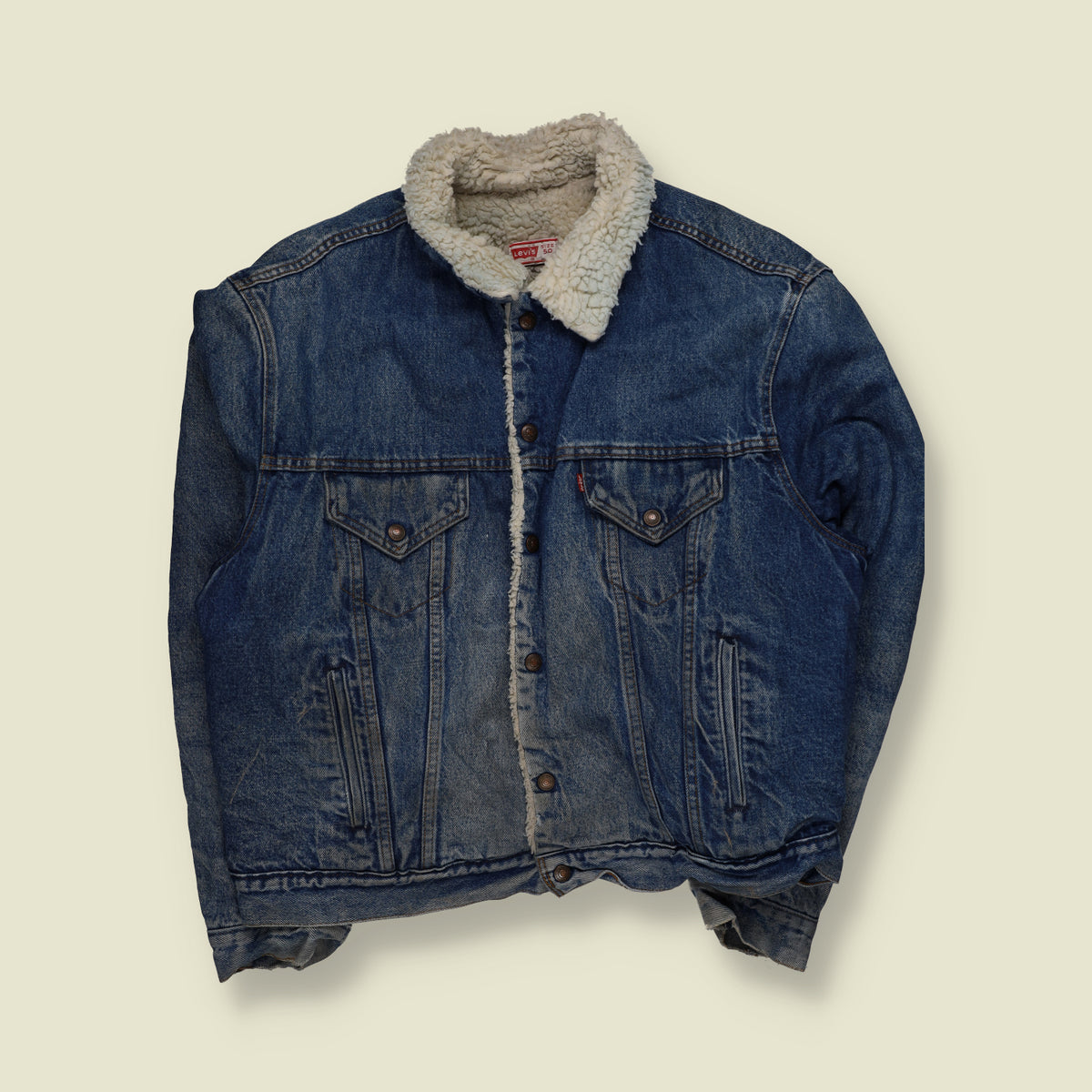 1980s | Levi's | Sherpa Lined Denim Trucker Jacket | Dark Blue - XXL
