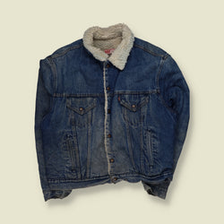 1980s | Levi's | Sherpa Lined Denim Trucker Jacket | Dark Blue - XXL