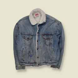 1980s | Levi's | Sherpa Lined Denim Trucker Jacket | Light Blue - XXL