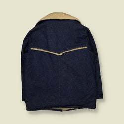 1970s | Sears | Sherpa Lined Denim Ranch Jacket with Western Yoke | Dark Blue - L