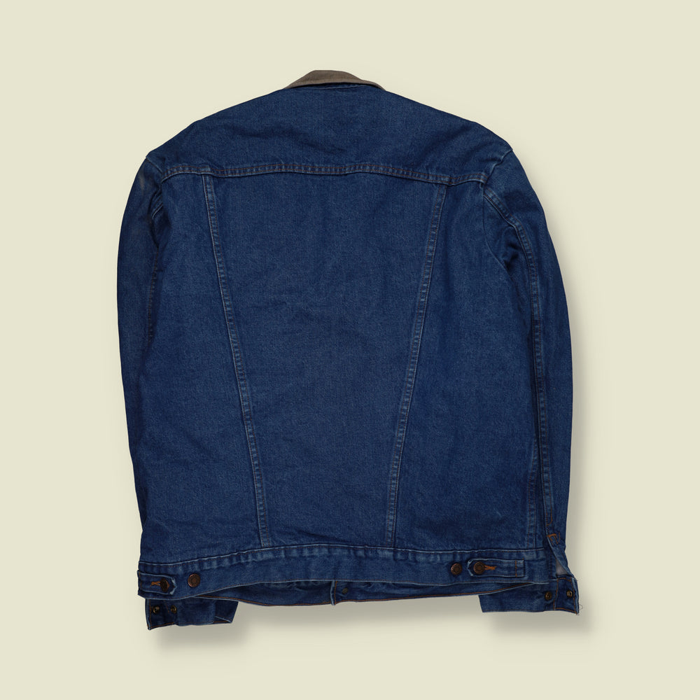 1980s | Wrangler | Blanket Lined Denim Trucker Jacket with Corduroy Collar | Blue - XL