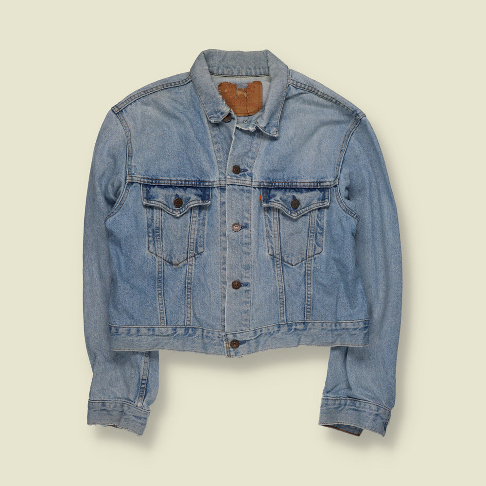 1980s | Levi's | Orange Tab Short Denim Trucker Jacket | Light Blue - S