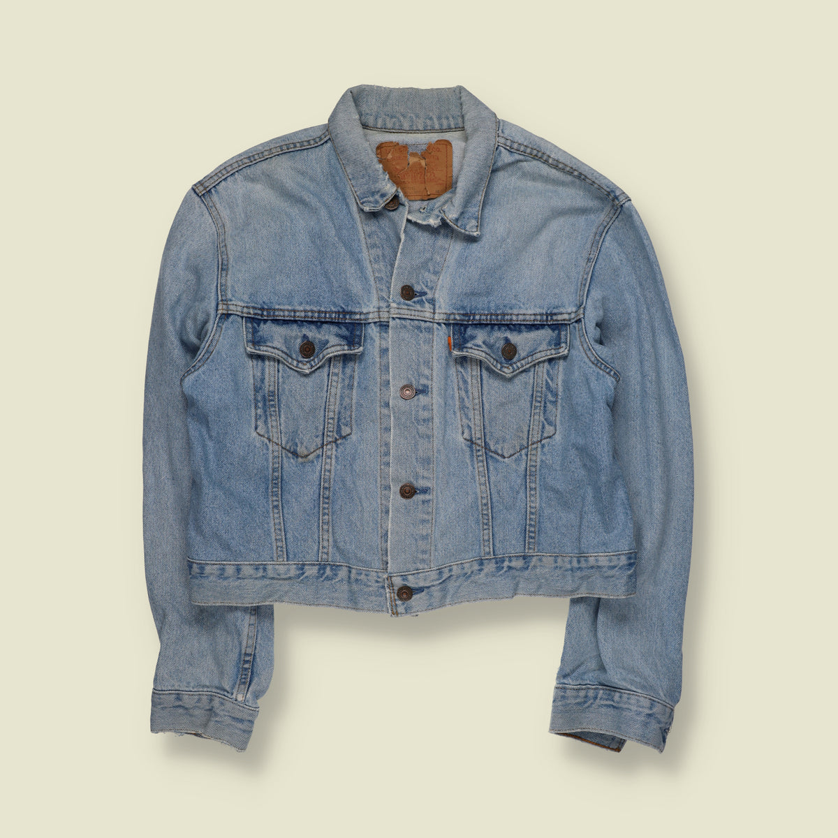 1980s | Levi's | Orange Tab Short Denim Trucker Jacket | Light Blue - S