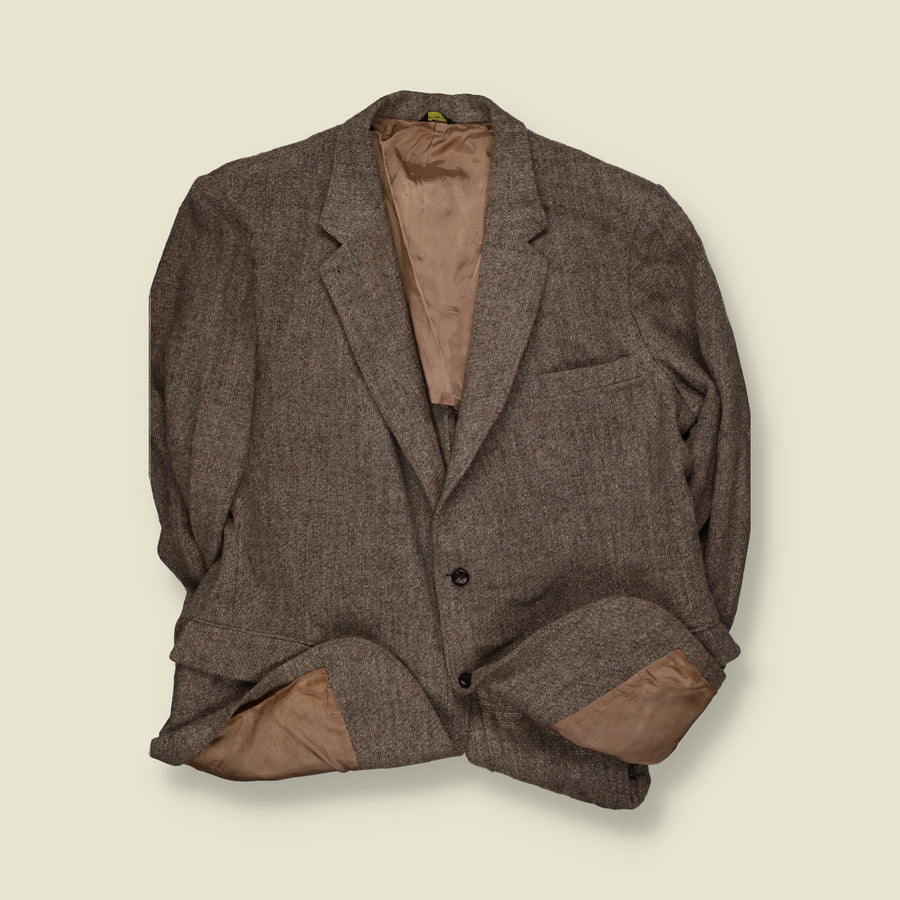 1970s | Harris Tweed | Wool Single-Breasted Tailored Blazer | Brown - 3XL