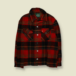 1970s | Lumber-Jac | Wool Plaid Check Long Sleeve Shirt | Red, Black & Brown - L