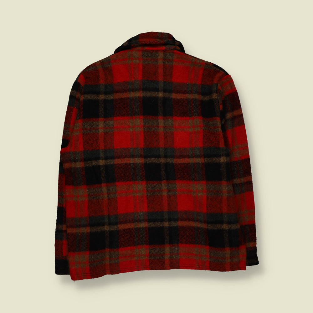 1970s | Lumber-Jac | Wool Plaid Check Long Sleeve Shirt | Red, Black & Brown - L