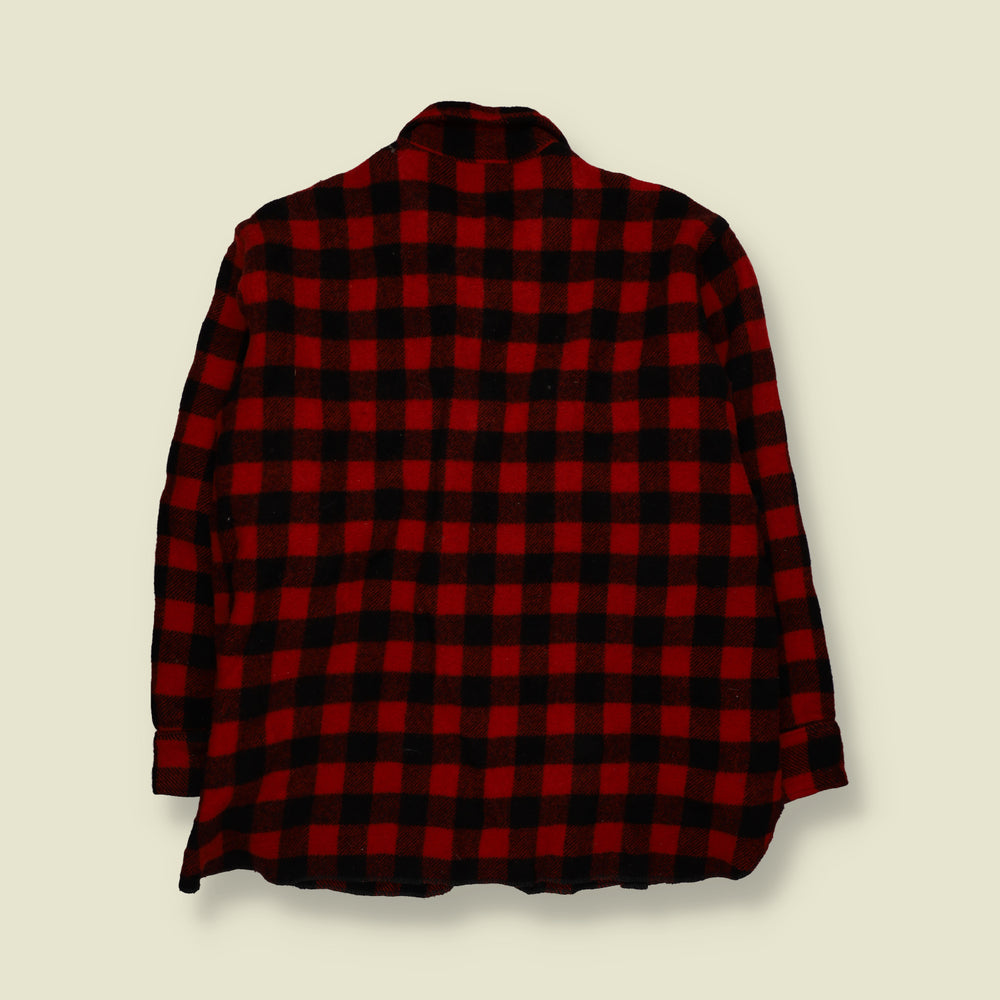 1950s | Woolrich | Buffalo Plaid Check Zip-Up Wool Hunting Shirt | Red & Black - XL