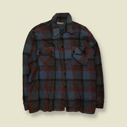 1970s | Plaid Check Lined Lumberjack Work Shirt | Blue, Grey & Red - XXL