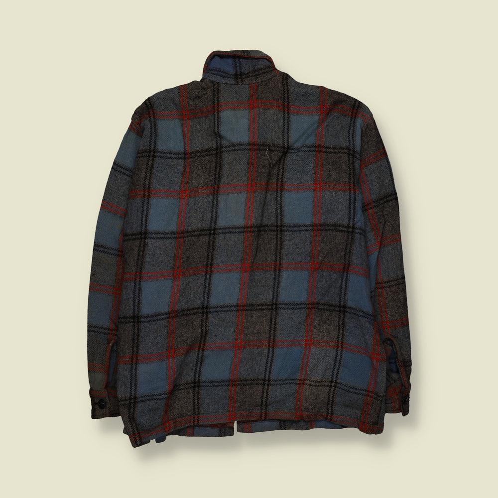 1970s | Plaid Check Lined Lumberjack Work Shirt | Blue, Grey & Red - XXL