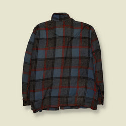 1970s | Plaid Check Lined Lumberjack Work Shirt | Blue, Grey & Red - XXL