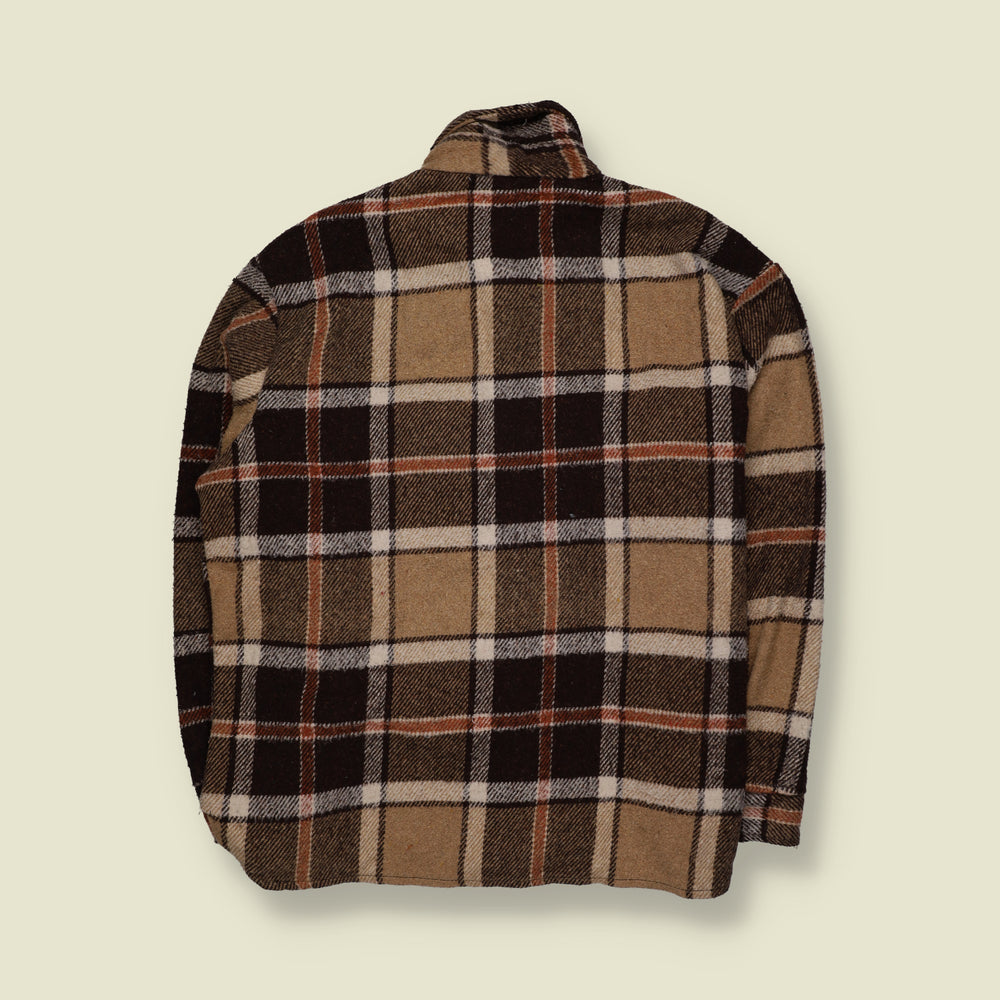 1990s | Heaven's Gate | Heavyweight Plaid Check Lumberjack Overshirt | Brown, Tan & Cream - XXL