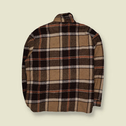1990s | Heaven's Gate | Heavyweight Plaid Check Lumberjack Overshirt | Brown, Tan & Cream - XXL
