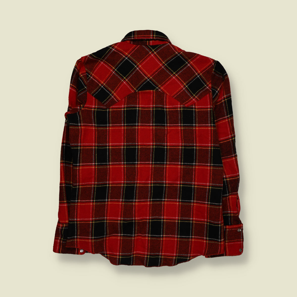 1970s | Plaid Check Western Flannel Snap-Front Shirt | Red & Black - S