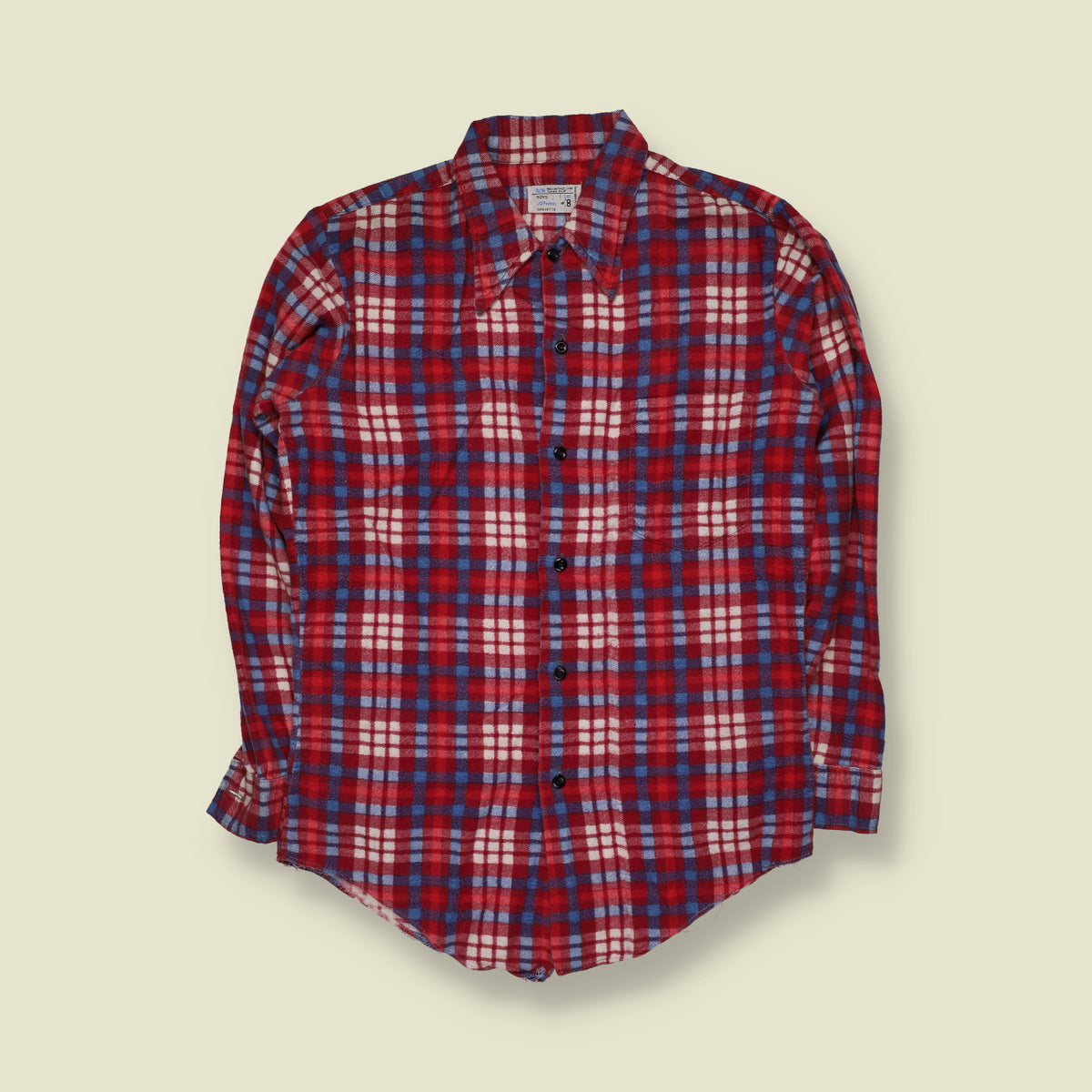 1970s | JCPenney | Lightweight Plaid Check Long Sleeve Flannel Shirt | Red, Blue & White - XS