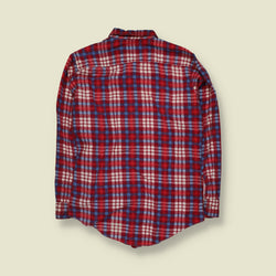 1970s | JCPenney | Lightweight Plaid Check Long Sleeve Flannel Shirt | Red, Blue & White - XS