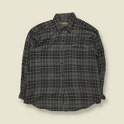 2000s | Woolrich | Plaid Check Long Sleeve Flannel Shirt | Sage Green, Black & White - M
