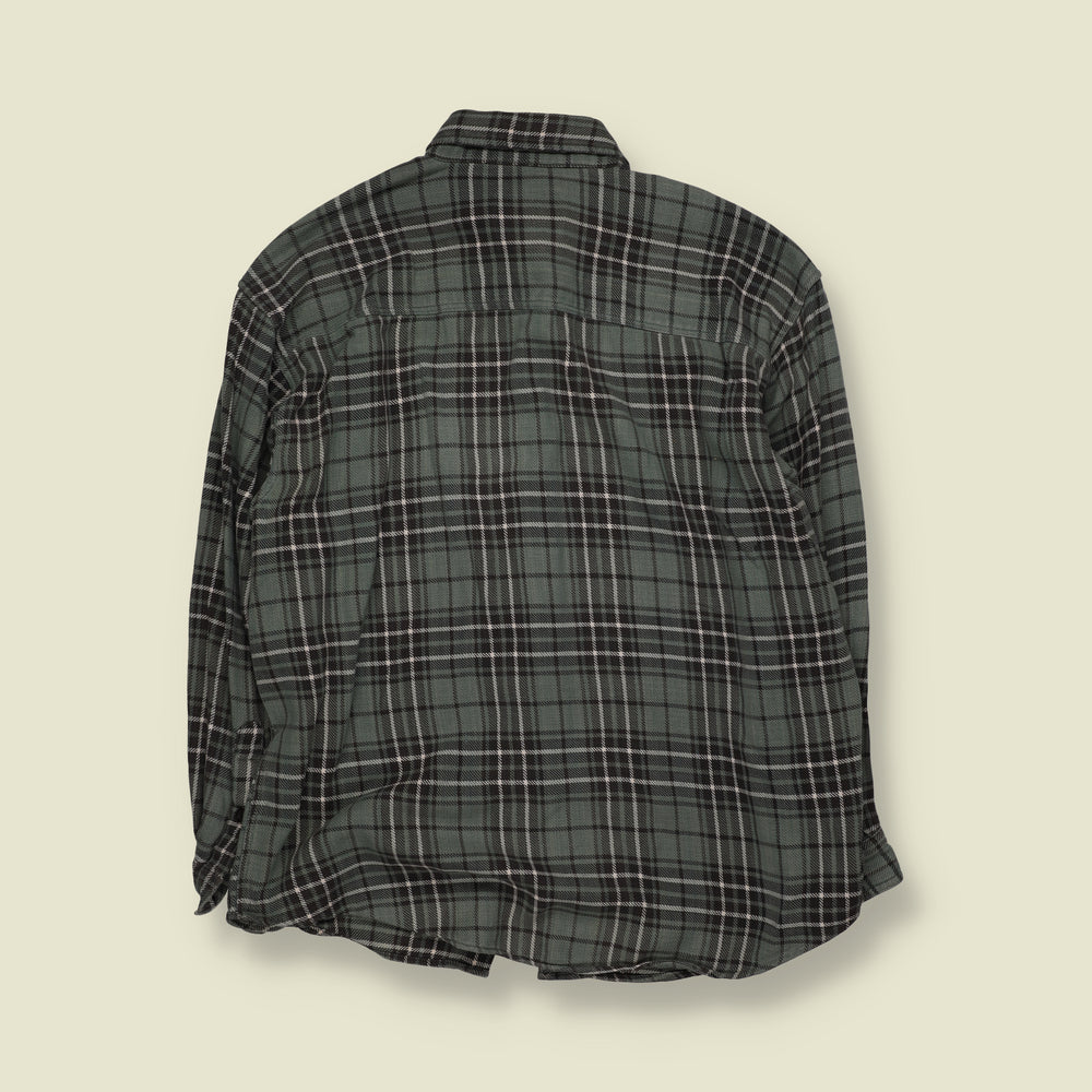 2000s | Woolrich | Plaid Check Long Sleeve Flannel Shirt | Sage Green, Black & White - M
