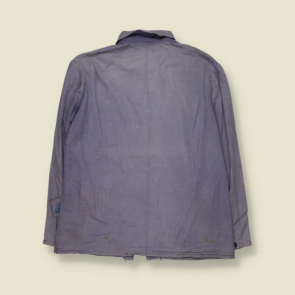 1980s | Three-Pocket Cotton Chore Work Jacket | Faded Blue - XS