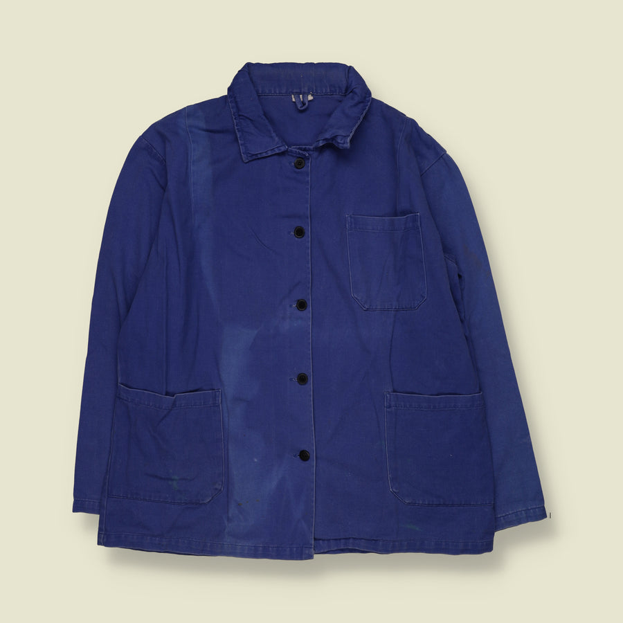 1980s | Three-Pocket Cotton Chore Work Jacket | Blue - L
