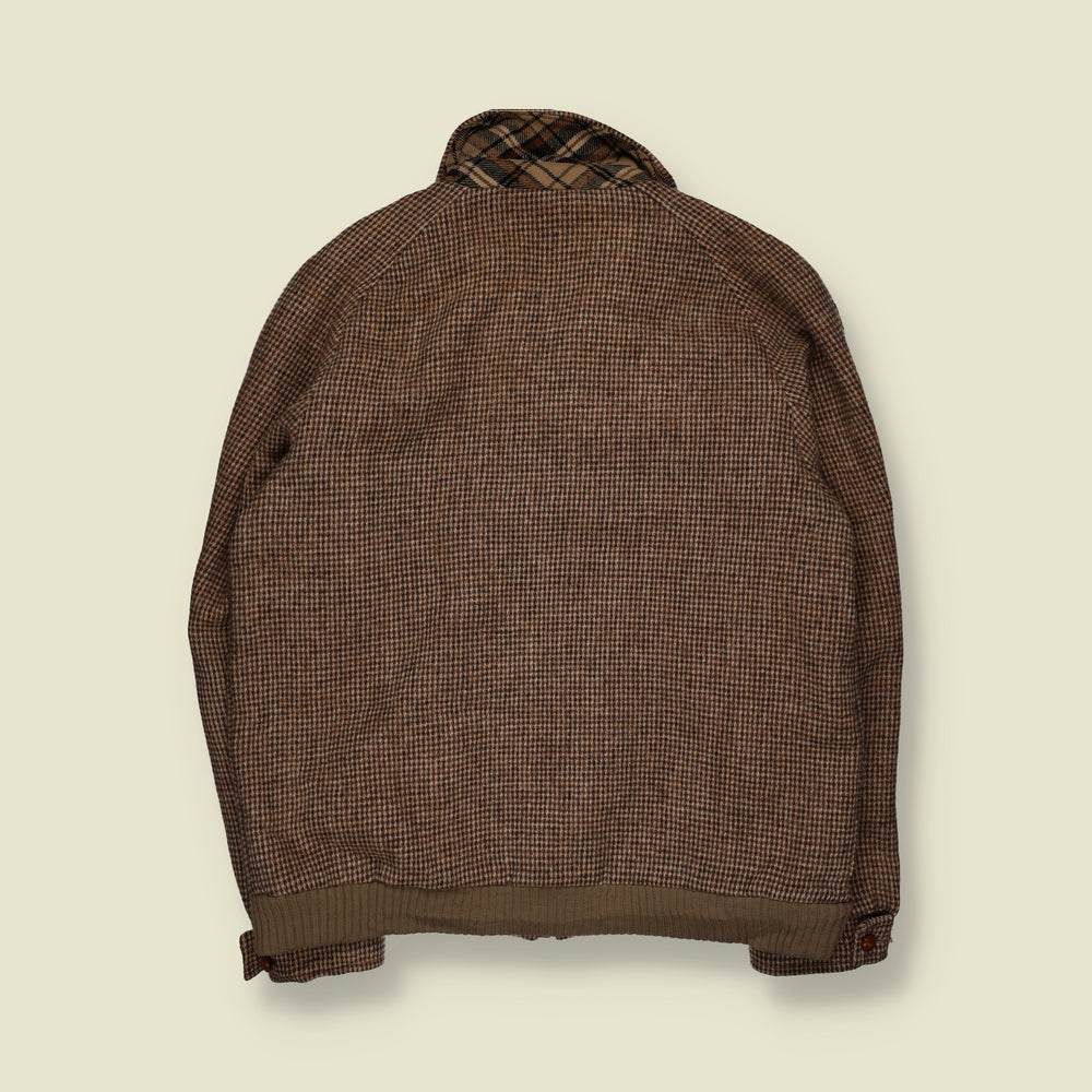 1980s | Christopher Dawes | Harris Tweed Houndstooth Bomber Jacket | Brown | Made in Yorkshire - XXL