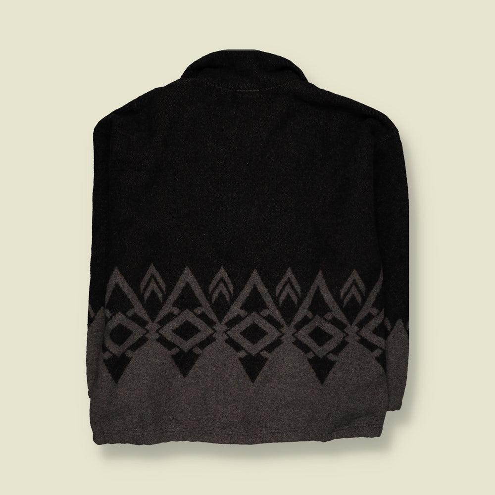 1990s | Ross River | Aztec Geometric Pattern 1/4 Zip Fleece Top | Black & Grey - 4XL