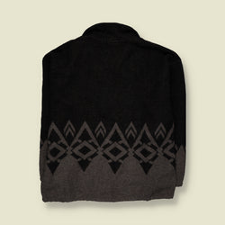 1990s | Ross River | Aztec Geometric Pattern 1/4 Zip Fleece Top | Black & Grey - 4XL