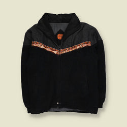 1990s | Salkanto | Alpaca Wool Bomber Jacket with Aztec Pattern Trim | Black & Grey - XXL