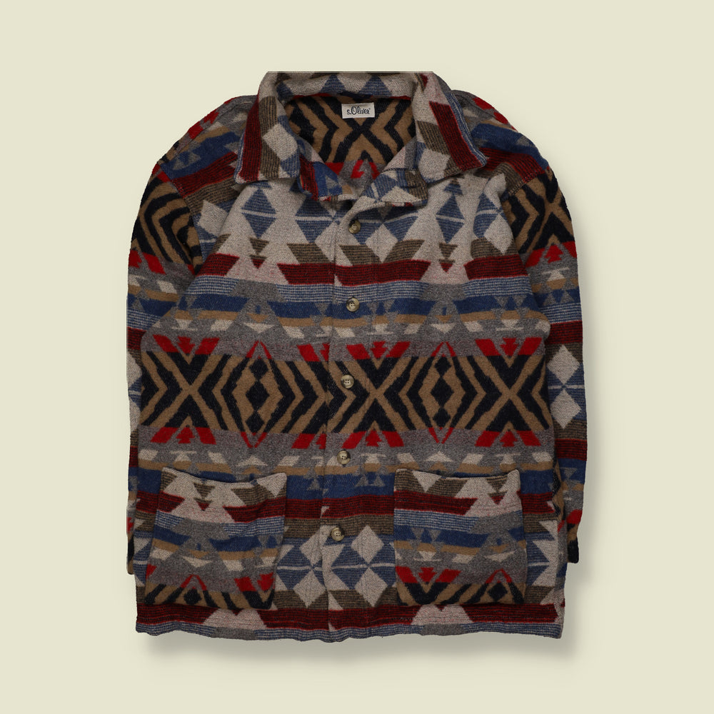 2000s | s.Oliver | Aztec Geometric Pattern Overshirt with Patch Pockets | Multicolour - 3XL