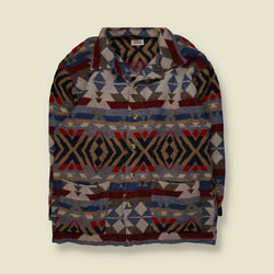 2000s | s.Oliver | Aztec Geometric Pattern Overshirt with Patch Pockets | Multicolour - 3XL