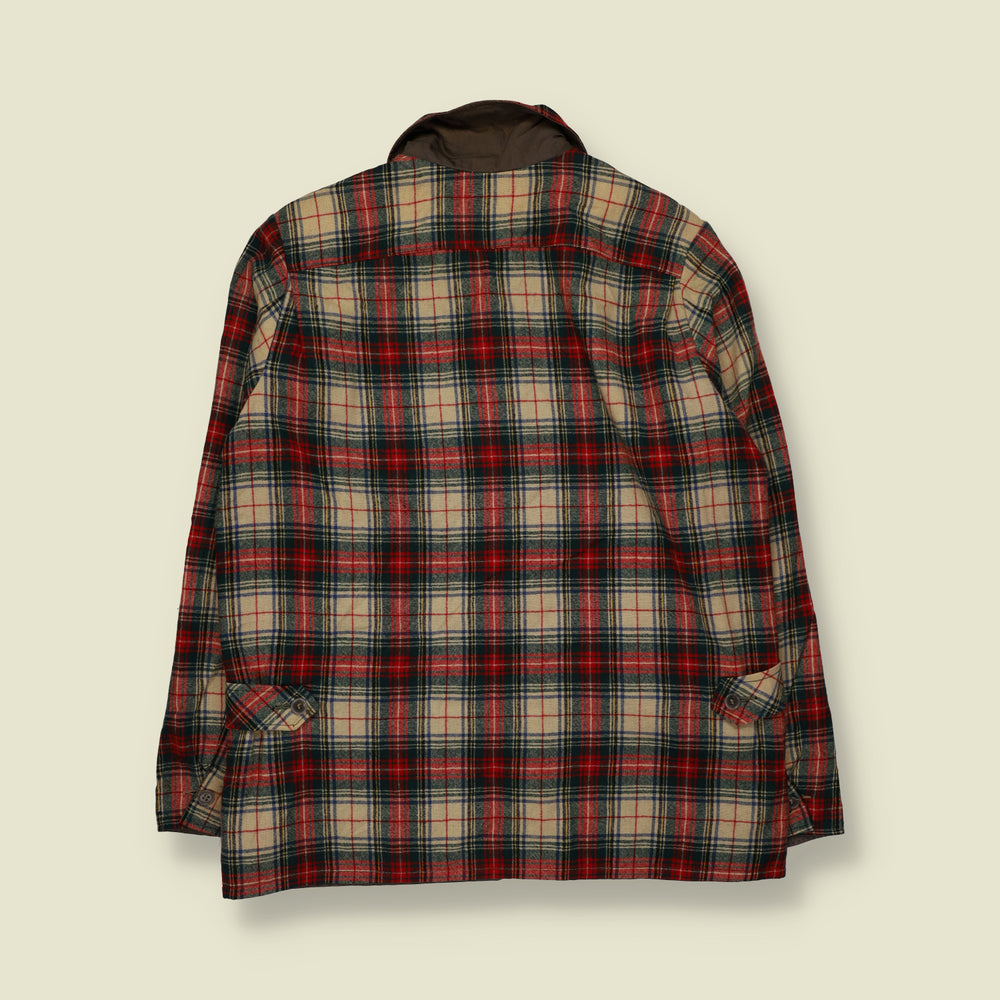 1950s | Reversible Lightweight Plaid Check Zip-Up Work Jacket | Brown, Red, Navy & Cream - S