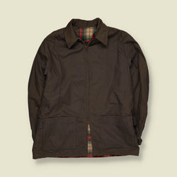 1950s | Reversible Lightweight Plaid Check Zip-Up Work Jacket | Brown, Red, Navy & Cream - S