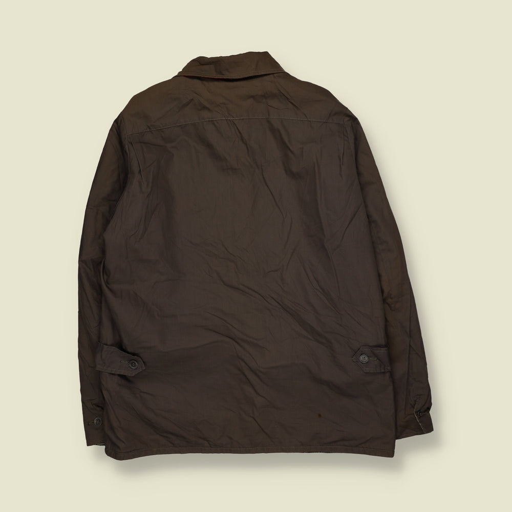 1950s | Reversible Lightweight Plaid Check Zip-Up Work Jacket | Brown, Red, Navy & Cream - S