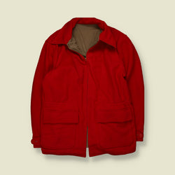 1950s | Reversible Wool & Cotton Zip-Up Hunting Coat with Belt Detail | Red & Brown - XXL