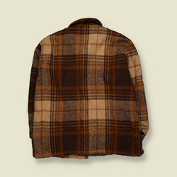 1970s | Plaid Check Sherpa Lined Lumberjack Work Jacket | Brown, Rust & Cream - XXL