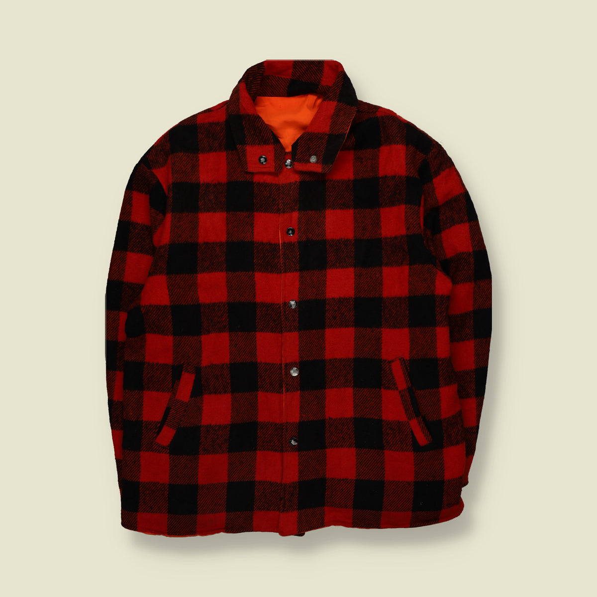 1960s | Fully Reversible Buffalo Plaid Check Work Coat | Red, Black & Orange - XL