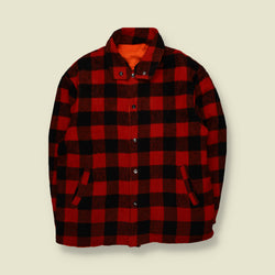 1960s | Fully Reversible Buffalo Plaid Check Work Coat | Red, Black & Orange - XL