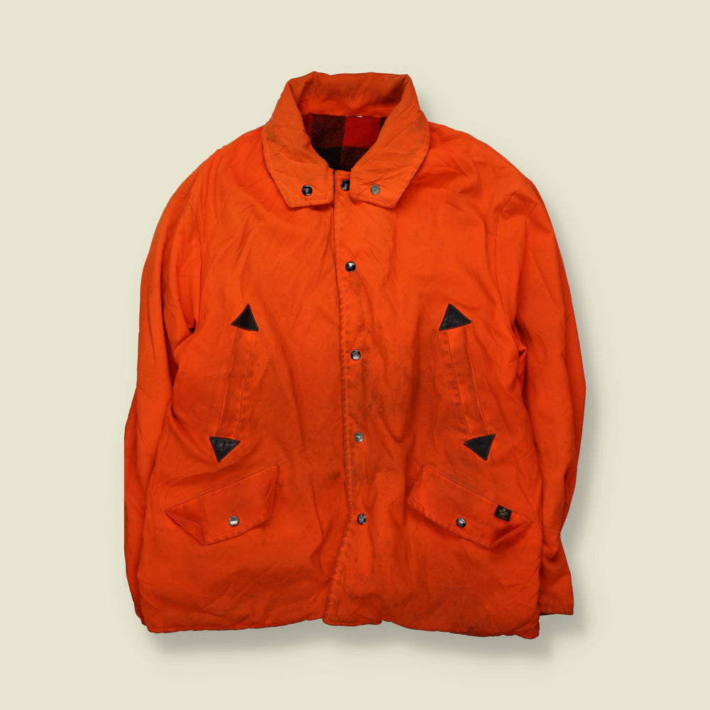 1960s | Fully Reversible Buffalo Plaid Check Work Coat | Red, Black & Orange - XL