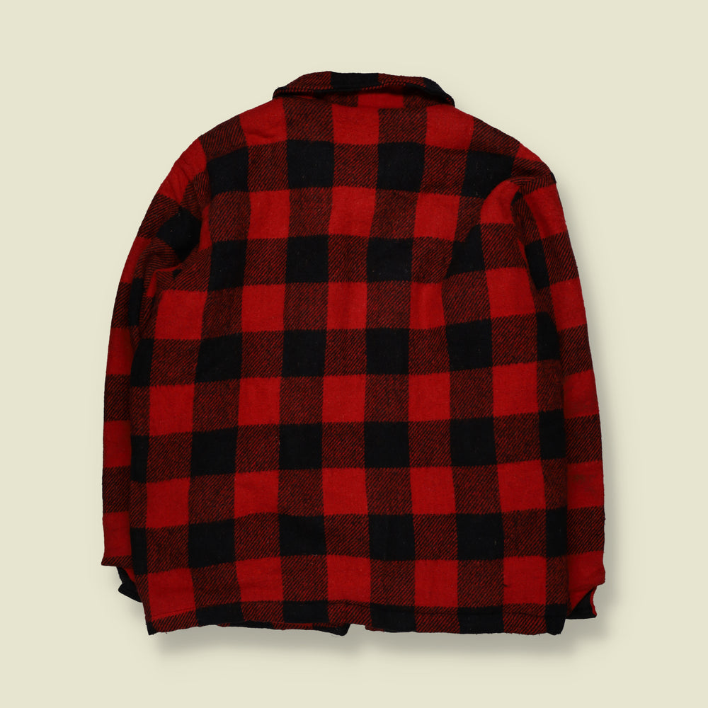 1980s | Holland Sportswear | Buffalo Plaid Check Sherpa Lined Zip-Up Work Jacket | Red & Black - XXL