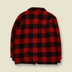 1980s | Holland Sportswear | Buffalo Plaid Check Sherpa Lined Zip-Up Work Jacket | Red & Black - XXL