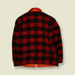 1970s | Reversible Buffalo Plaid Check Snap-Front Work Jacket | Red, Black & Orange - L