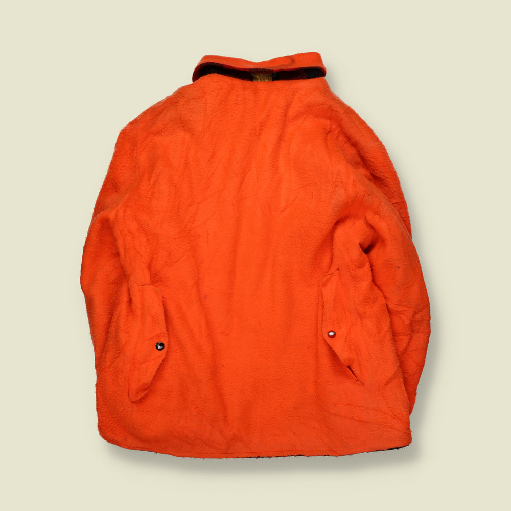 1970s | Reversible Buffalo Plaid Check Snap-Front Work Jacket | Red, Black & Orange - L