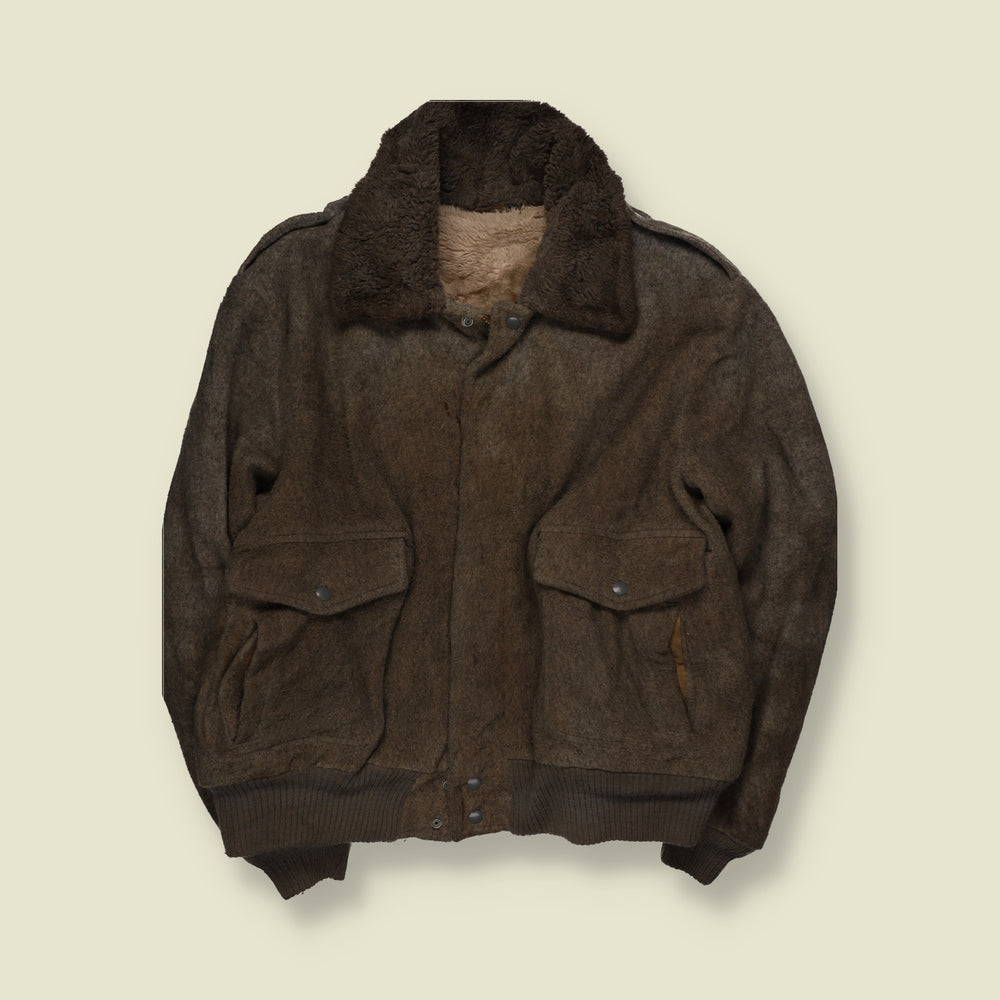 1960s | Wool Flight Jacket with Sherpa Lining & Collar | Brown - 3XL